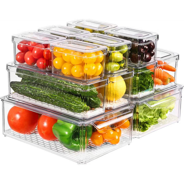 Contenedores de almacenamiento de plástico con tapa Cajas de almacenamiento  apilables para organizar Refrigerador de cocina Comida Bocadillos Despensa  Frutas Verduras Suministros de baño Adepaton CPB-DE-WX554-4