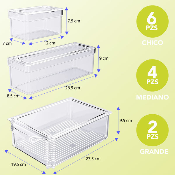  Organizador de nevera, organizador de refrigerador, juego de 4  contenedores organizadores de refrigerador y organizador de congelador.  Contenedores de almacenamiento transparentes con asas para organización y  almacenamiento de despensa. Por